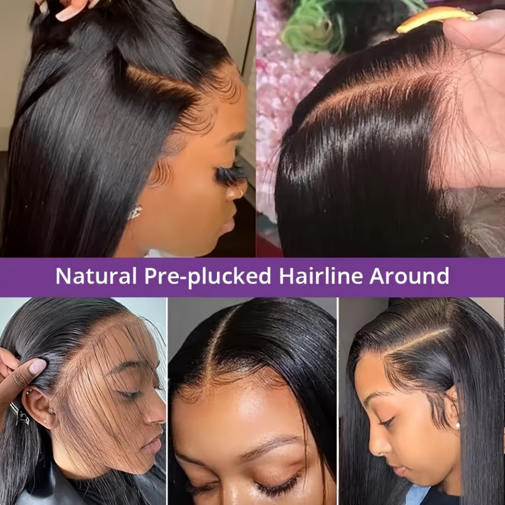Wig Bone-Straight Glueless Human Hair in Natural Black, 10-34 Inch Options with Pre-Cut 6x4.5 Lace