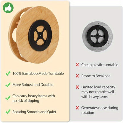 360 Rotating Bamboo Coffee Syrup Organizer 7-Bottle Holder Rack – Countertop Spice Condiment Storage Stand for Kitchen Bar Home Office