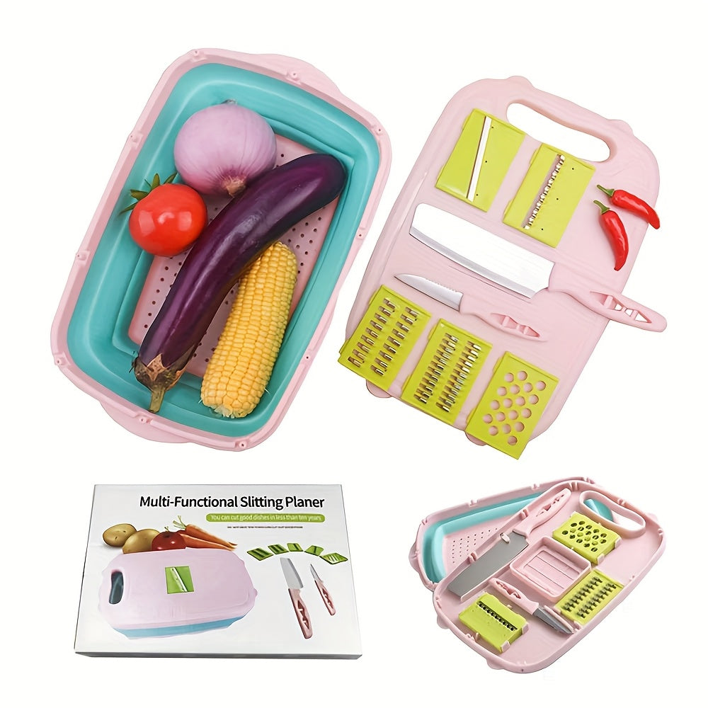 Cutting Board Set 9-in-1 Foldable Chopping Board with Colander Vegetable Wash Basket Drain for Grilling, Camping and Outdoor Meals