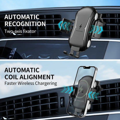 10W Auto-Sensing Car Phone Mount with Wireless Charging Clamp, Vent Clip and Suction-Style Base