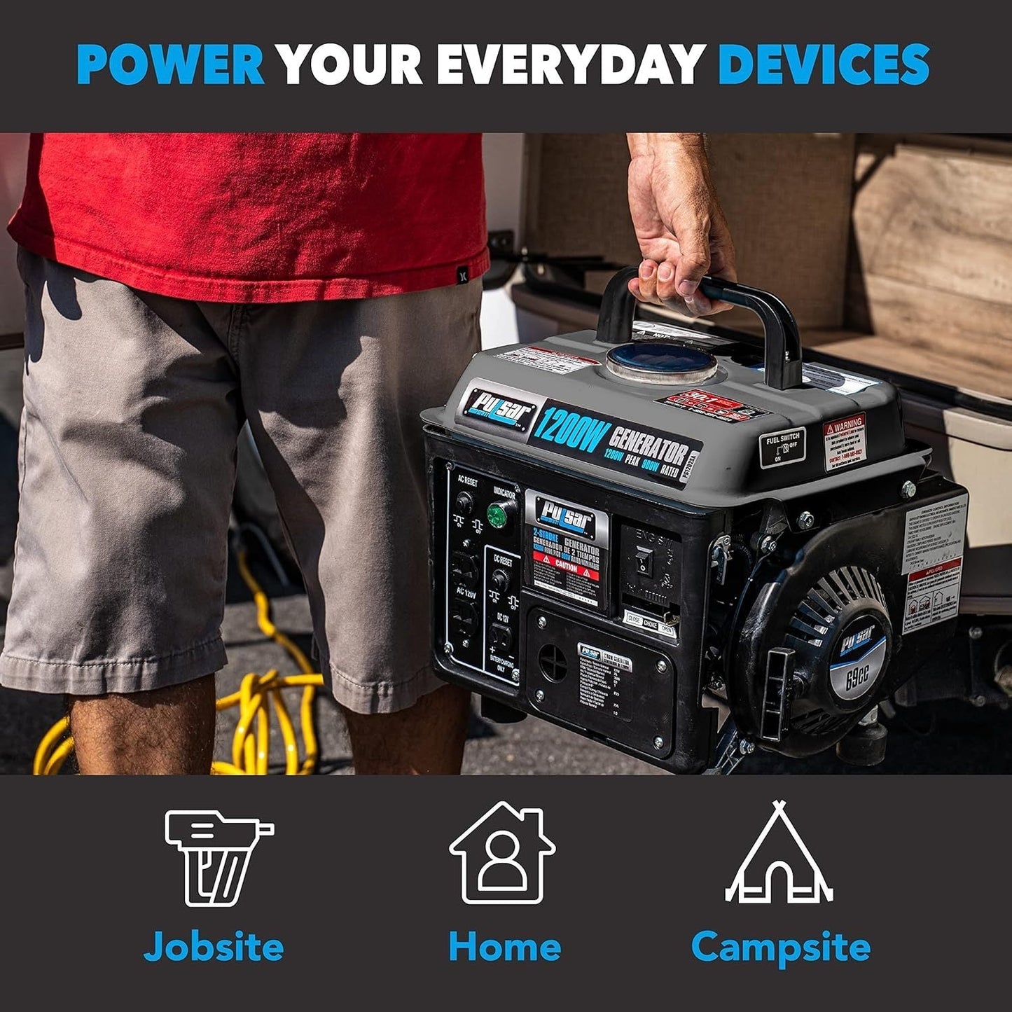Portable Generator Gas Powered, Camping Emergency Tailgating Outdoor for Garden, Patio and Yard Use