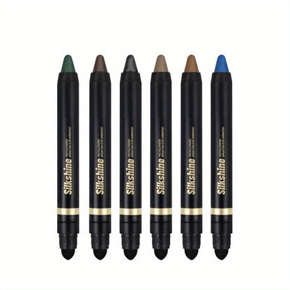Shimmer Glitter Eyeshadow Stick Set 6 Pcs Dual-Tipped Eye Pencil with Blending Brush Creamy, for Makeup, Travel and Everyday Vanity Use
