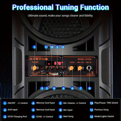 Portable PA Speaker Dual 6.5-Inch RGB Karaoke System with TWS, USB, AUX, FM and Remote Control