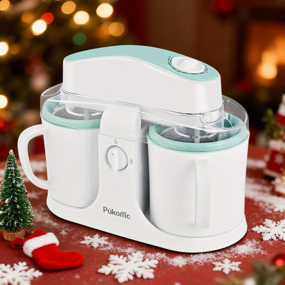 Ice Cream Maker Machine Dual Cup Self-Freezing, Make 2 Flavors Homemade Ice Cream Sorbet Frozen Yogurt at Once