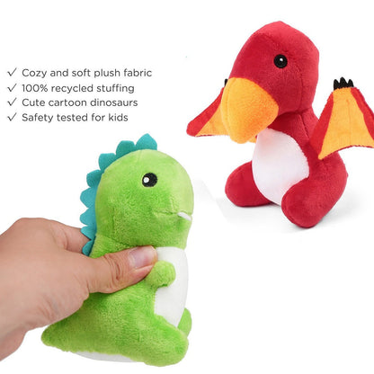 Plush Toy Five-Pack Mini Dinosaur Set with 5 6-Inch Dinos and Green Egg Carrying Case for Display