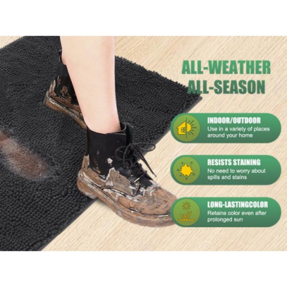 Chenille Doormat Absorbent Non-Slip Washable Indoor Outdoor Mat – Soft Shaggy Entryway Rug for Muddy Paws