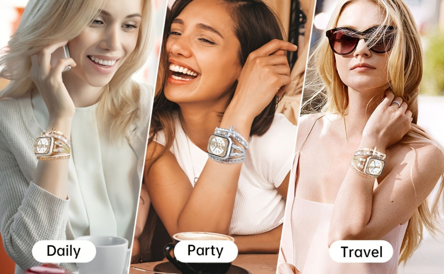 Watch Band Bracelet with Multilayer Beads, Integrated Bumper Frame and Five Colors for Apple Watch Sizes