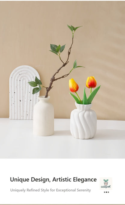 Boho Ceramic Vase Set 3pcs - Matte Nordic Minimalist Geometric Floral Design for Home Decor, Living Room
