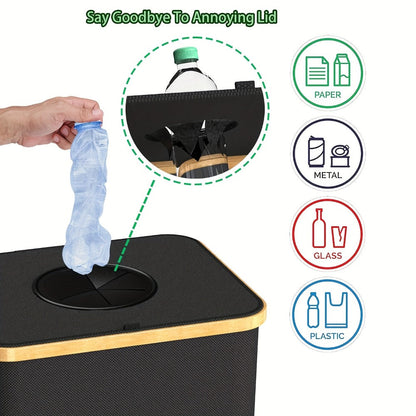 Recycling Bin 26 Gallon 100L with Lid & Removable Inner Bag, Large Collapsible Trash Can for Bottles Cans Glass & Plastic Waste