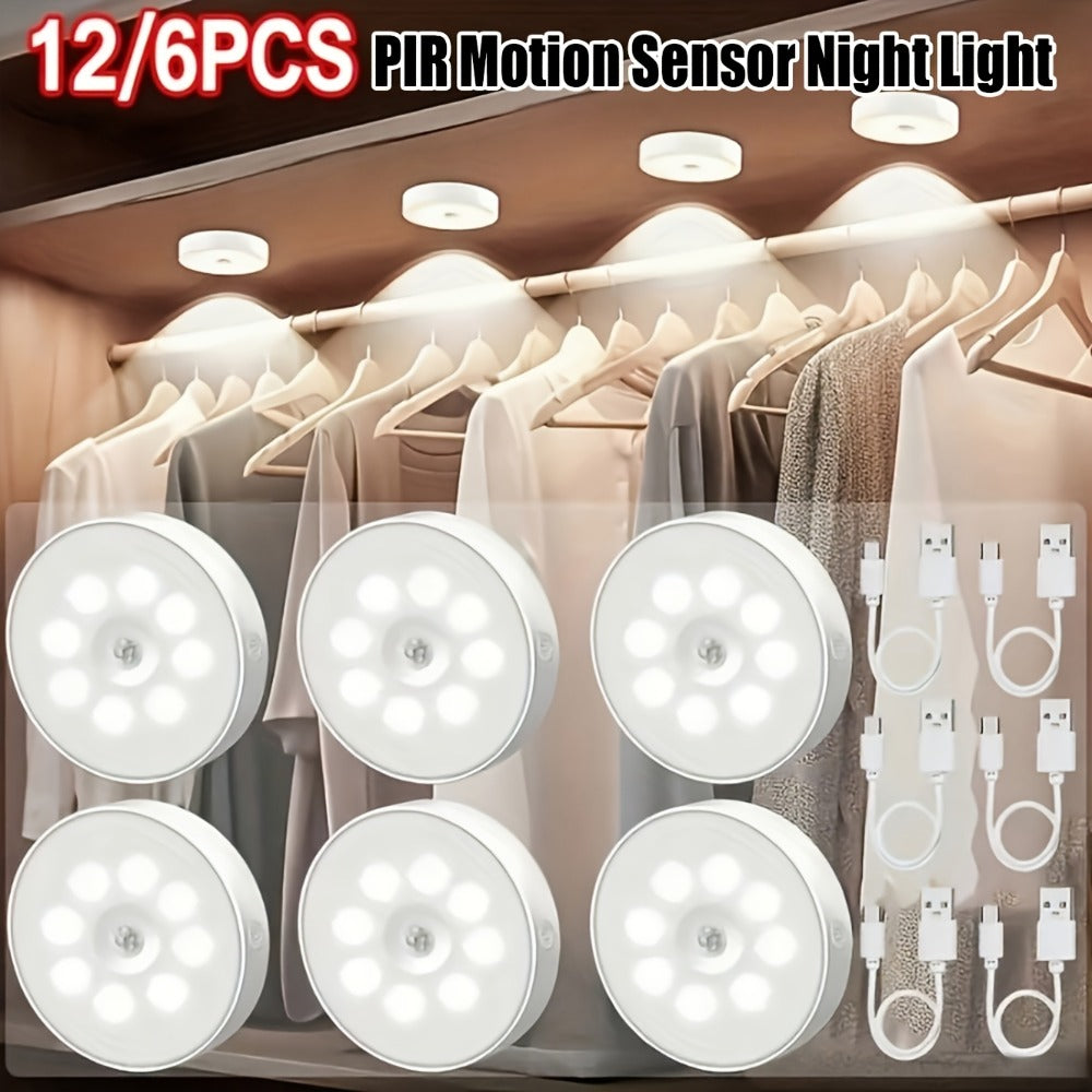 Wireless Motion Sensor Night Light USB Rechargeable - Dimmable Wall Lamp Dual Mode PIR for Home Cooking, Dining and Outdoor Meals