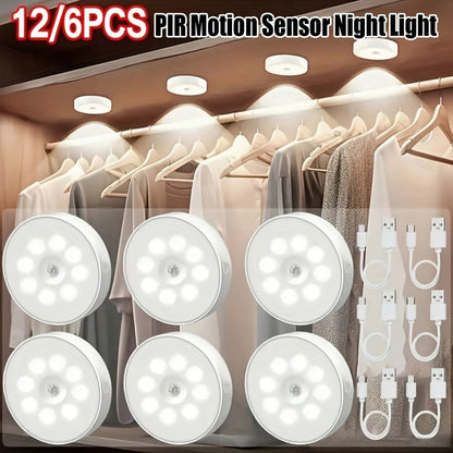 Wireless Motion Sensor Night Light USB Rechargeable - Dimmable Wall Lamp Dual Mode PIR for Home Cooking, Dining and Outdoor Meals