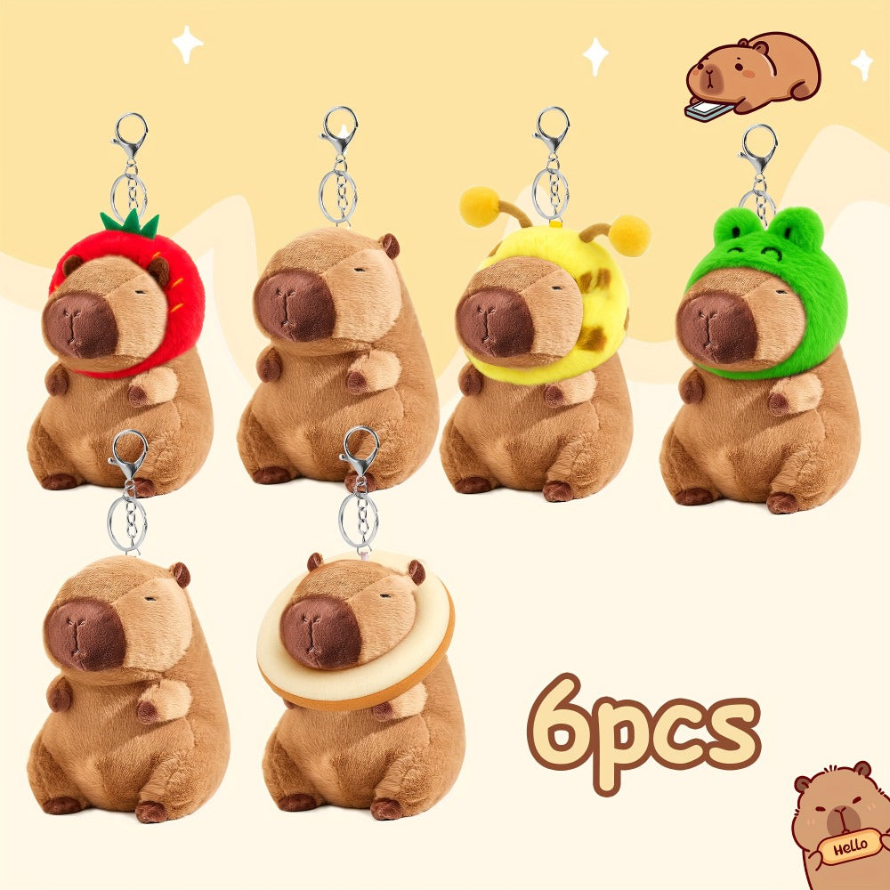 Capybara Plush Keychain Stuffed Animal Cute Mini Capybara with Clothes and Accessories for Parties, Celebrations and Guest Favors