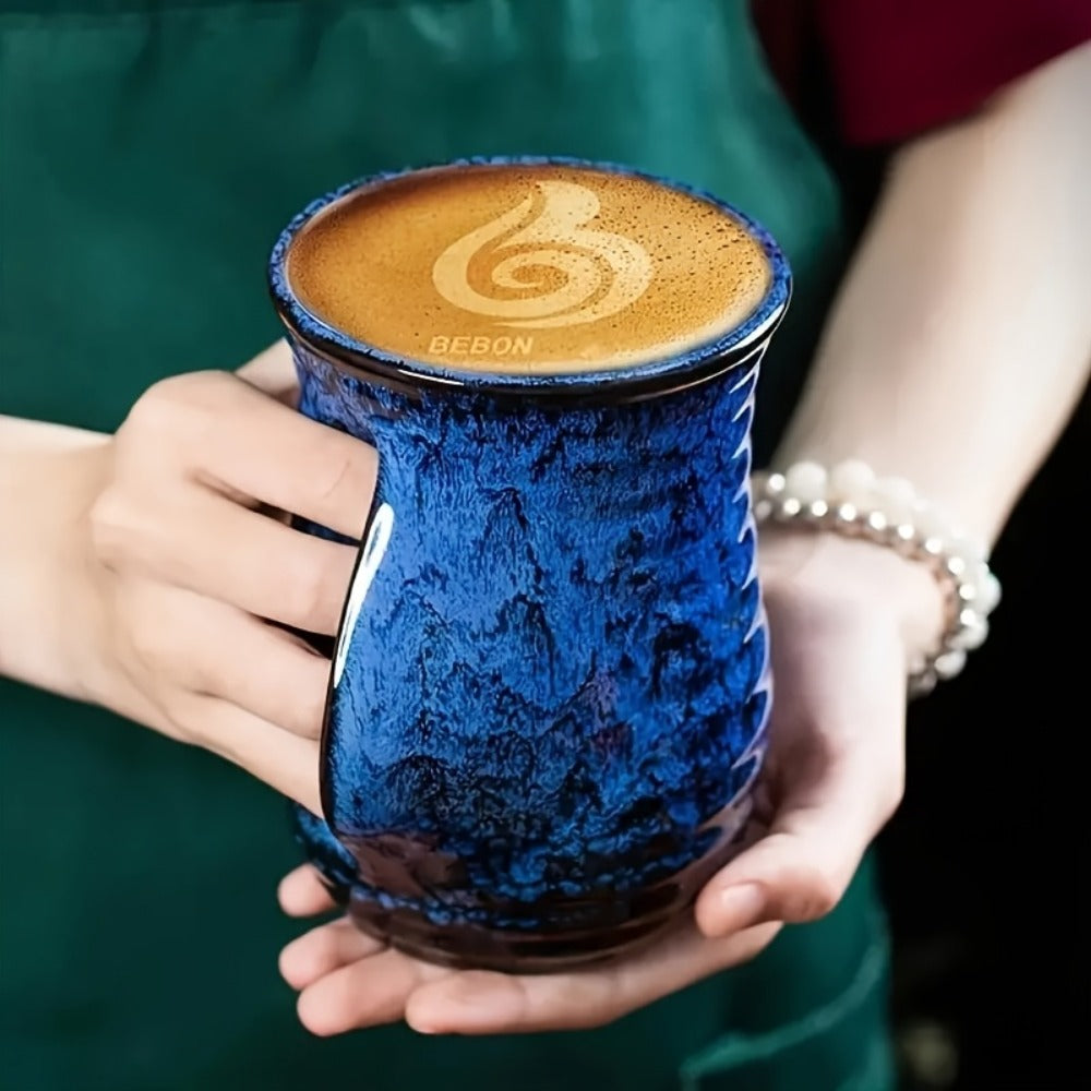 Speckled Hand-Warmer Coffee Mug with Sculpted Side Grip in Blue or Oil-Pink 560ml Options Pictured