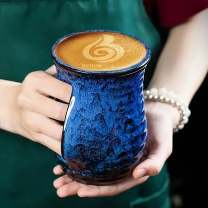 Speckled Hand-Warmer Coffee Mug with Sculpted Side Grip in Blue or Oil-Pink 560ml Options Pictured