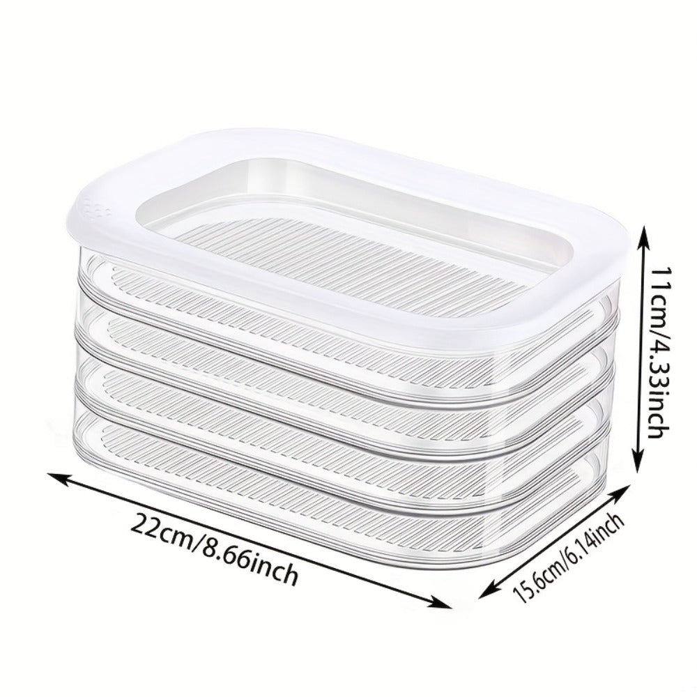 Food Storage Containers with Lids, Four-Tier Stainless Steel Refrigerator Tray Set with Clear Lids and Stacking Rims
