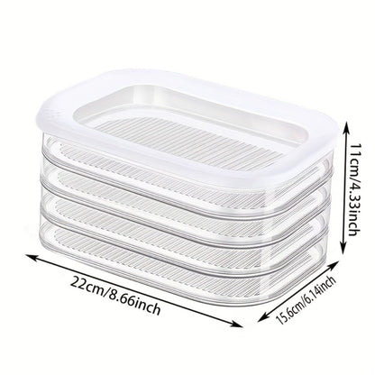 Food Storage Containers with Lids, Four-Tier Stainless Steel Refrigerator Tray Set with Clear Lids and Stacking Rims