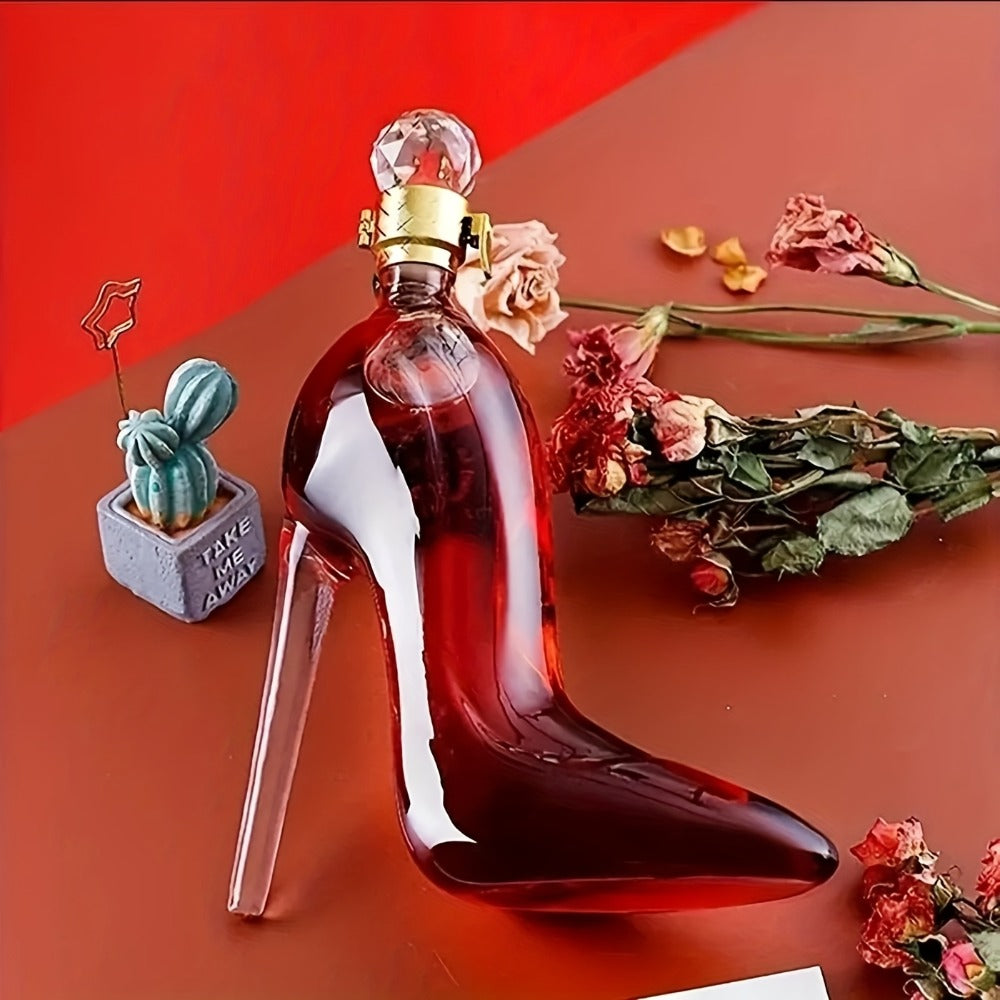 High Heel Shoe Decanter Crystal Glass with Stopper 26oz, Handmade Transparent Wine Decanter for Kitchen Dining Decor