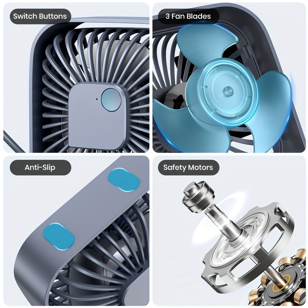 USB Desk Fan Portable, Small Personal Fan 3 Speed Settings 360° Rotation Silent Operation, for Home, Office and Desktop Air Circulation