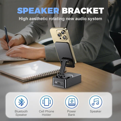Induction Wireless Speaker Phone Holder Stand 3-in-1, Foldable Tabletop Mount with Stereo Bass Amplifier