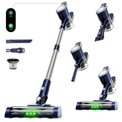 Cordless Stick Vacuum Cleaner 51-68KPa 3-Speed LED Floor Brush 45-Min Runtime Detachable Lightweight for Pet Hair Carpet Hard Floor