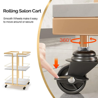 Three-Shelf Rolling Salon Trolley with Side Handles, Locking Casters and Four Color Configurations