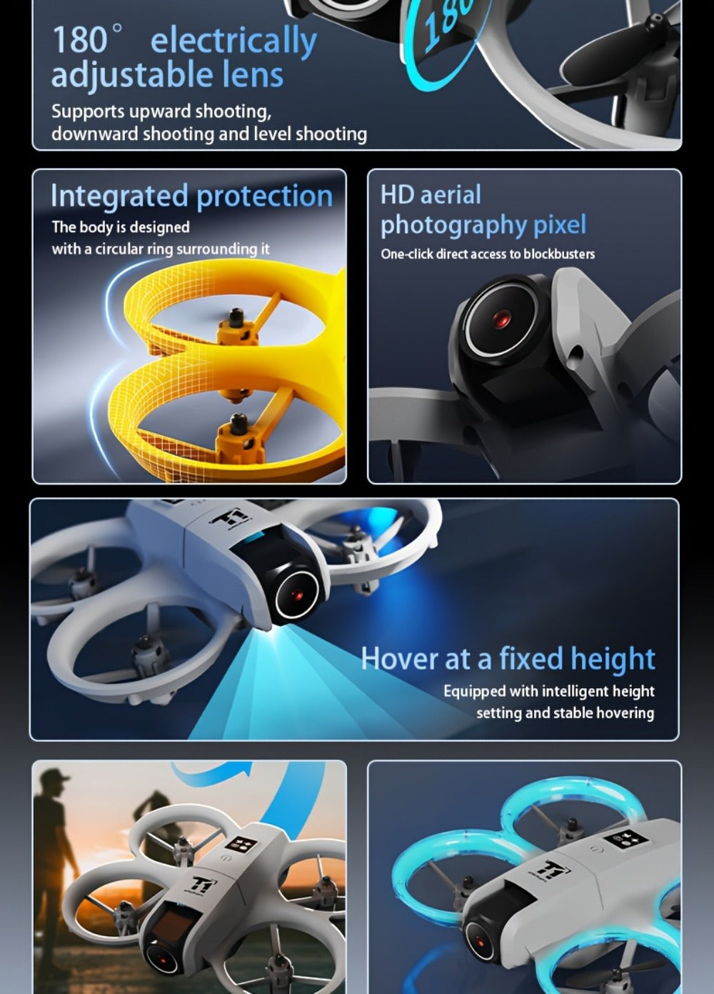 Mini 4K FPV Drone 180° Rotating Dual Camera Optical Flow Positioning Dual Batteries 360° Flip One-Key Takeoff Anti-Shake