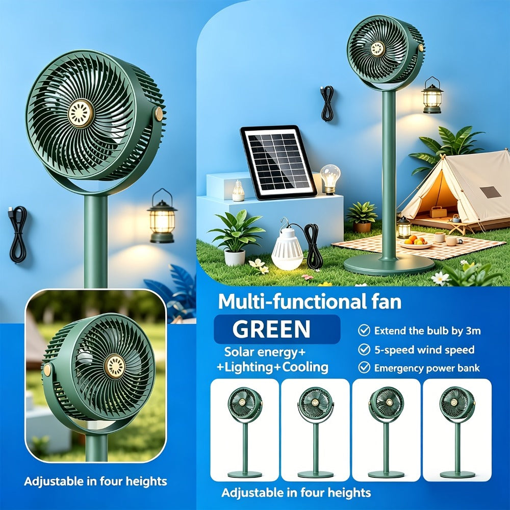 Solar Floor Fan 33-Inch Rechargeable 4000mAh USB Standing Fan Power Bank 2-in-1 360° Tilt for Entryways, Bedrooms and Living Spaces