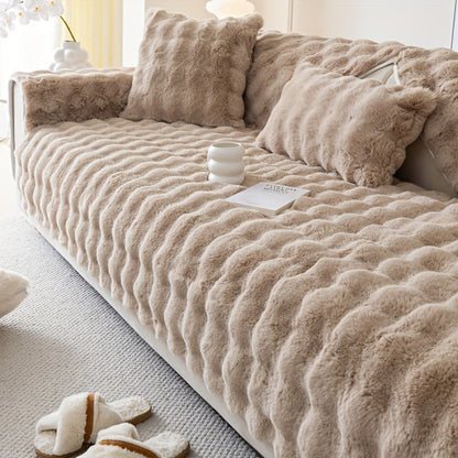 Sofa Cover Thick Faux Rabbit Plush Panels with Backing Detail for Seat, Armrest, Backrest or Pillowcase