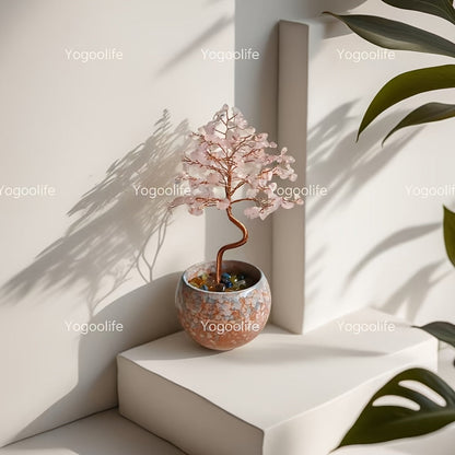 Natural Crystal Gemstone Tree with Ceramic Base 7 Inch Handmade Healing Stone Bonsai Tree for Entryways, Bedrooms and Living Spaces