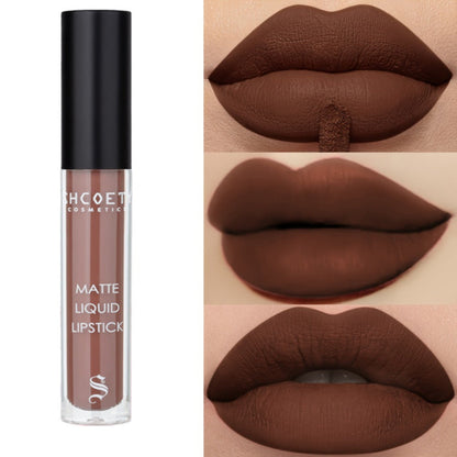 Bear Lip Glaze Set 3 Colors, Cute Bear Packaging Velvet Matte Waterproof Liquid Lipstick in Brown Pink & Red