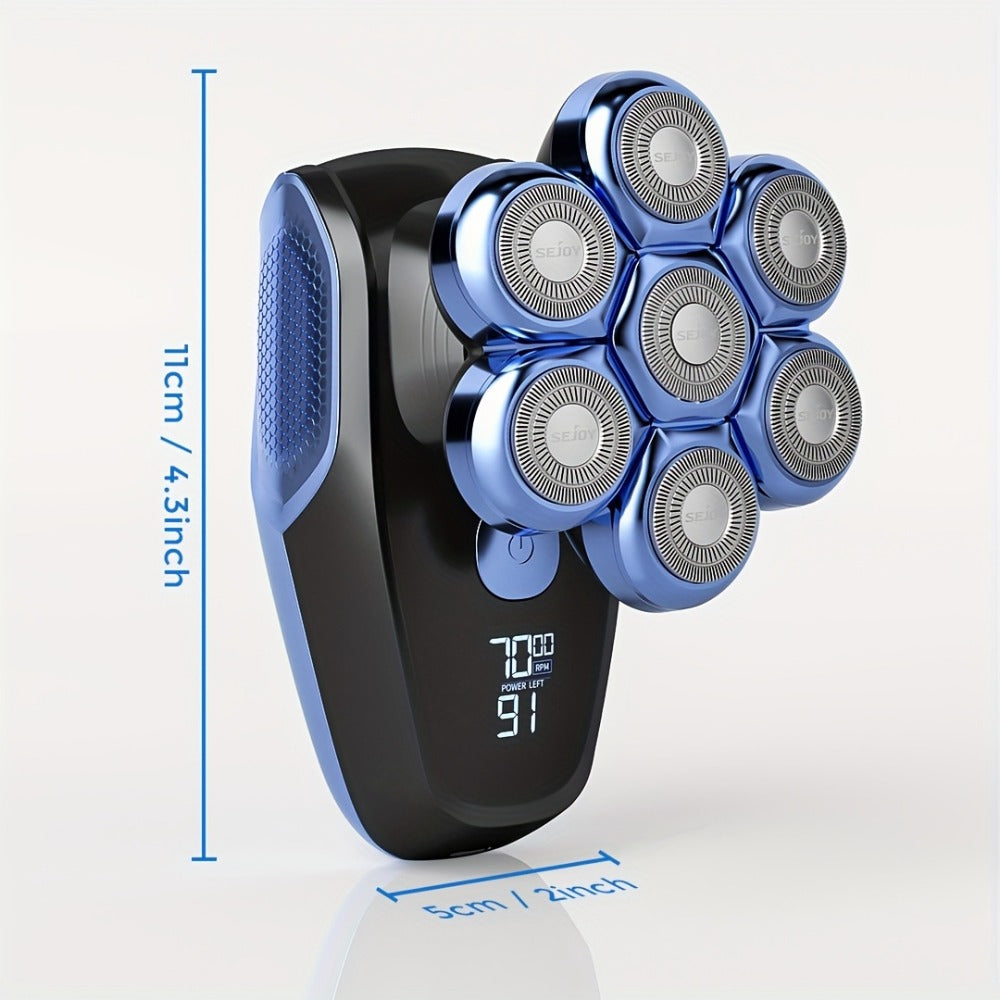7D Head Shaver Bald Men 5-in-1 Waterproof Wet Dry Electric Razor – Type-C Rechargeable 6500-7500RPM Rotary Grooming Kit with Nose Hair