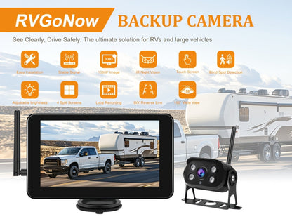 RV Backup Camera Wireless System – 7" HD 1080P Touchscreen Monitor, Night Vision, BSD Blind Spot Detection, 4-Channel, Furrion Compatible
