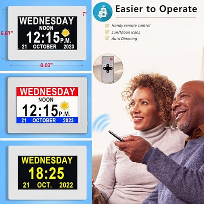 Digital Photo Frame Clock Large Display Calendar Alarm Clock for Seniors USB Powered Supports for Entryways, Bedrooms and Living Spaces