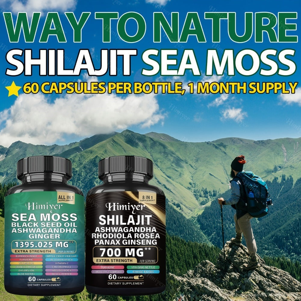Dietary Supplement Six-Bottle Bundle with Himiyer Label, Sea Moss and Shilajit 60-Capsule Formulas
