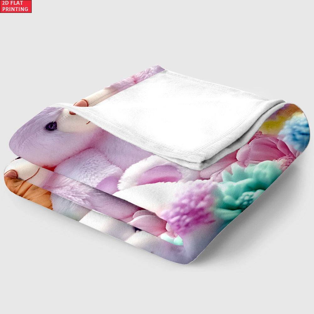 Teddy Bear Floral Blanket 2D Flat Print – Soft Lightweight Colorful Throw for Sofa Bed Travel Camping Office Living Room