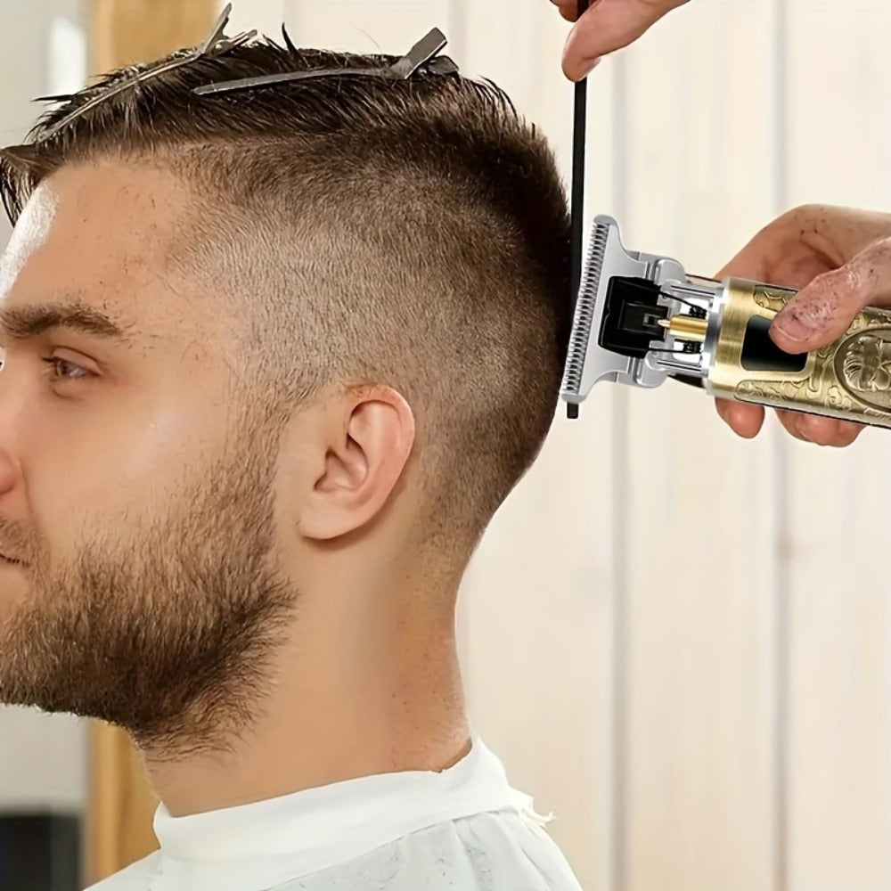 Hair Clipper Vintage T-Blade Cordless Trimmer with LCD Power Display and Dragon or Buddha Designs