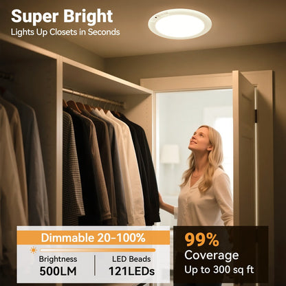 Rechargeable LED Ceiling Light with Motion Sensor, Remote Control Dimmable, 3 Color Temps 3000K/4500K/6500K