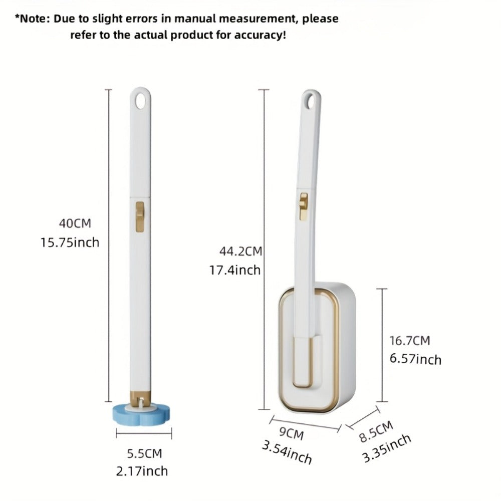 Wall-Mounted Toilet Brush Set with 8 Disposable Heads | No-Drill Easy Install, Long Handle Bathroom Cleaning Brush