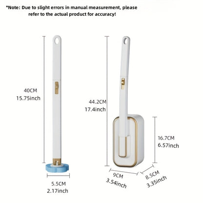 Wall-Mounted Toilet Brush Set with 8 Disposable Heads | No-Drill Easy Install, Long Handle Bathroom Cleaning Brush