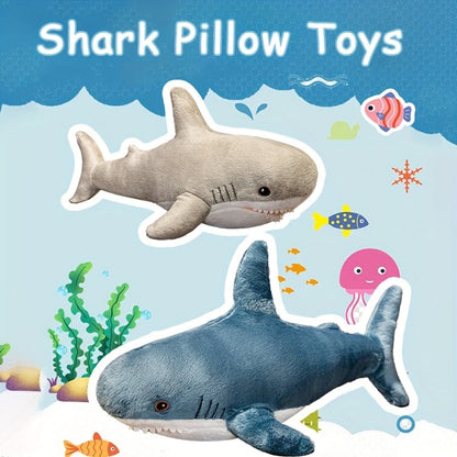 Plush Toy Jumbo Shark Pillow 24-Inch in Blue, Grey, Blue-Pink or Rainbow Colorways and Ocean Decor