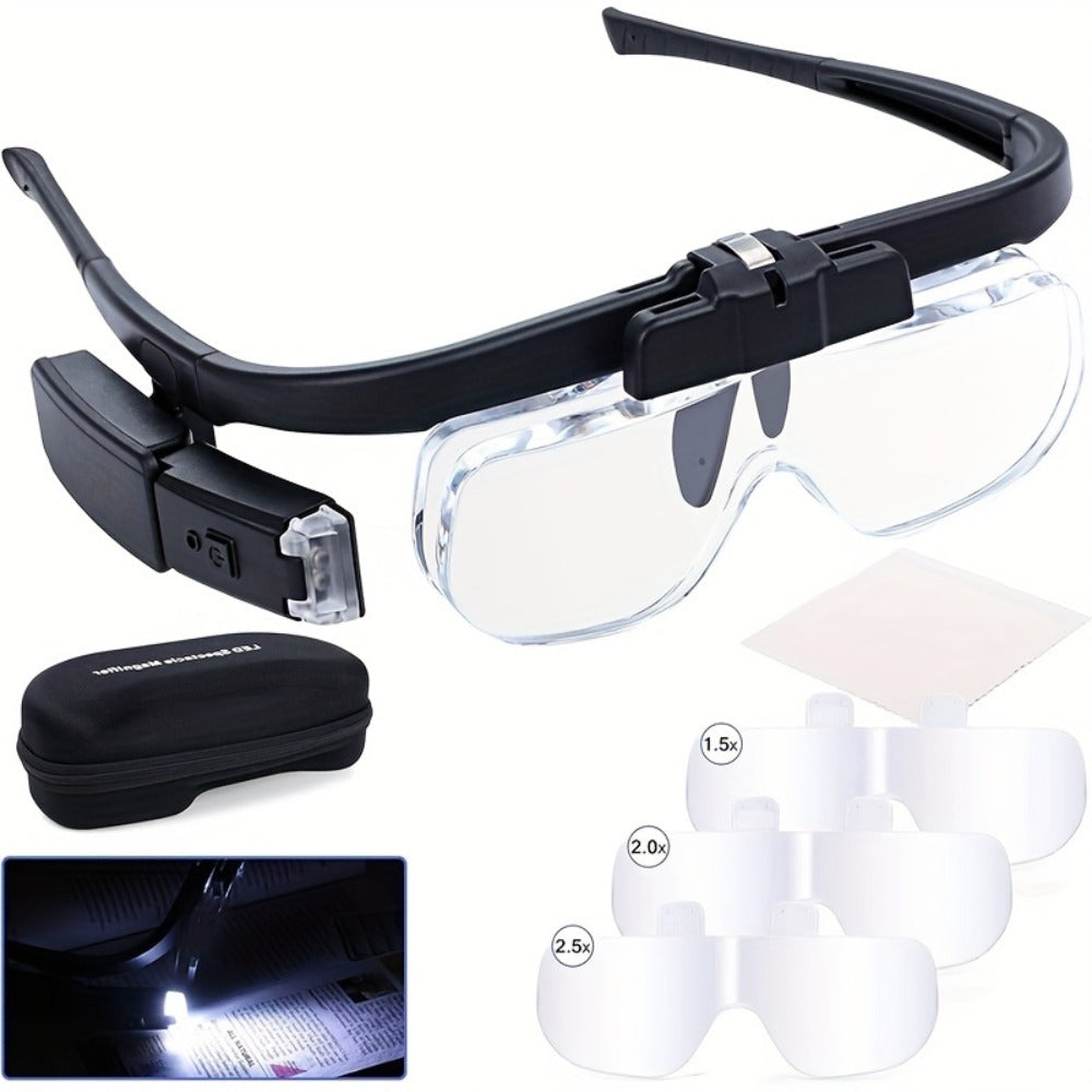 Headband Magnifier with LED Light Hands Free Illuminated Head Magnifying Glass Up to 4.5X for Entryways, Bedrooms and Living Spaces