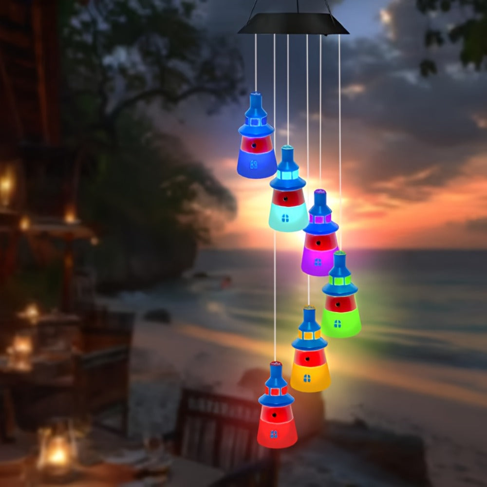 Solar Outdoor Lights RGB Color-Changing Lighthouse Hanging Lantern with Integrated Solar Panel