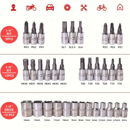 Ratchet Socket Wrench Set 50 & 55-Piece – Professional Boxed Tool Kit for Auto, Bicycle & Machinery Maintenance Racing-Grade Parts