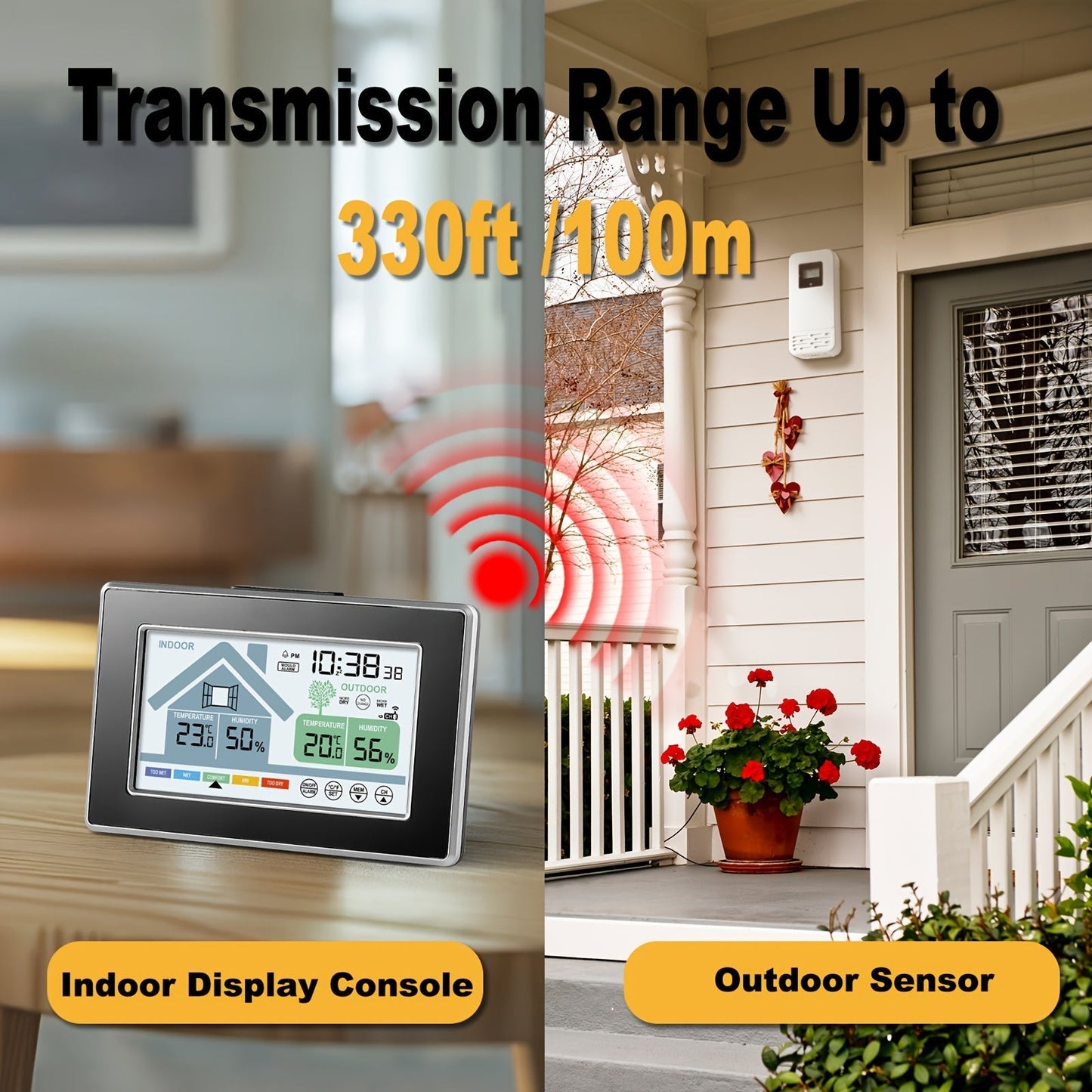 Indoor Outdoor Thermometer | Wireless Hygrometer Home Patio Greenhouse