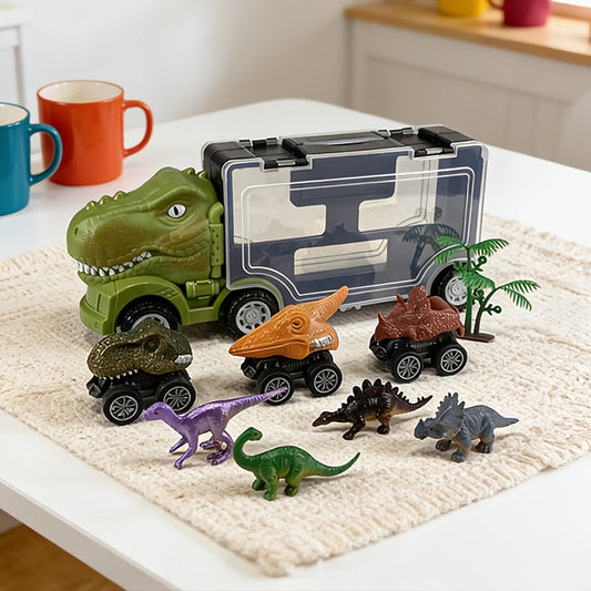 T-Rex Dinosaur Carrier Truck Playset with Mini Cars, Figures and Standard or Upgraded Package Options