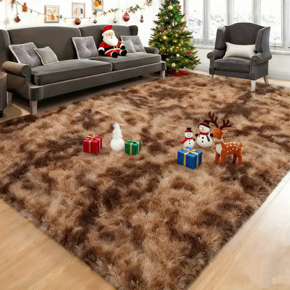 Gradient Color Soft Area Rug – Washable Anti-Slip Shaggy Fluffy Carpet for Living Room & Bedroom | Modern Machine-Made Floor Mat