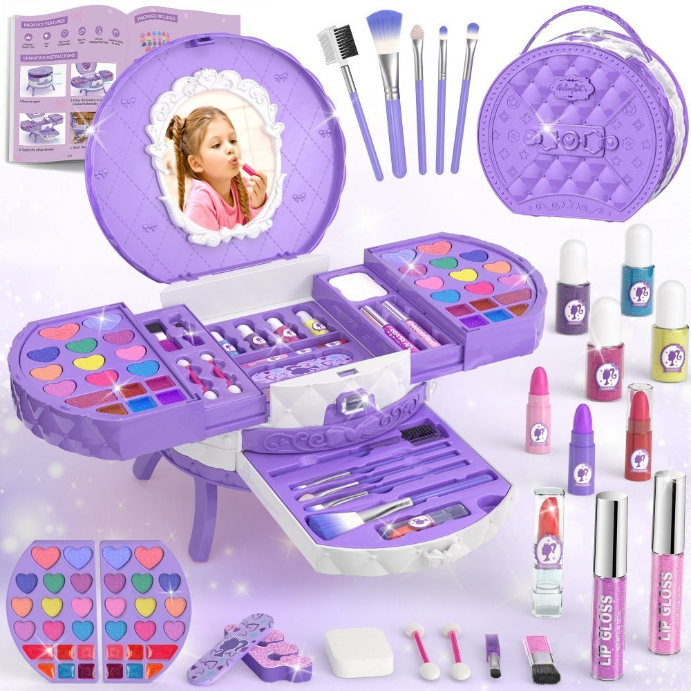 Girls Makeup Set with Dressing Table & Mirror - Princess Pretend Play Vanity Toy for Kids Ages 3-12