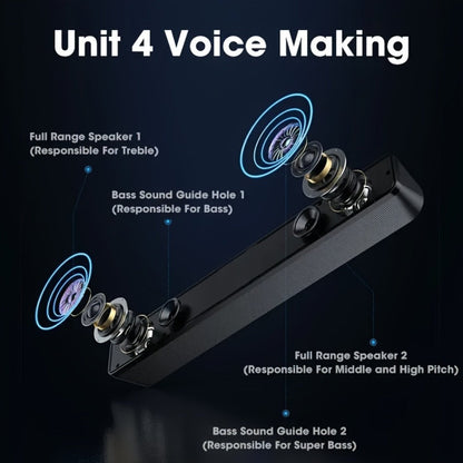 USB Wired Desktop Speaker Bar with 4D Audio Effect & Blue LED - Stereo Sound, 3.5mm AUX Input, Independent Volume Control
