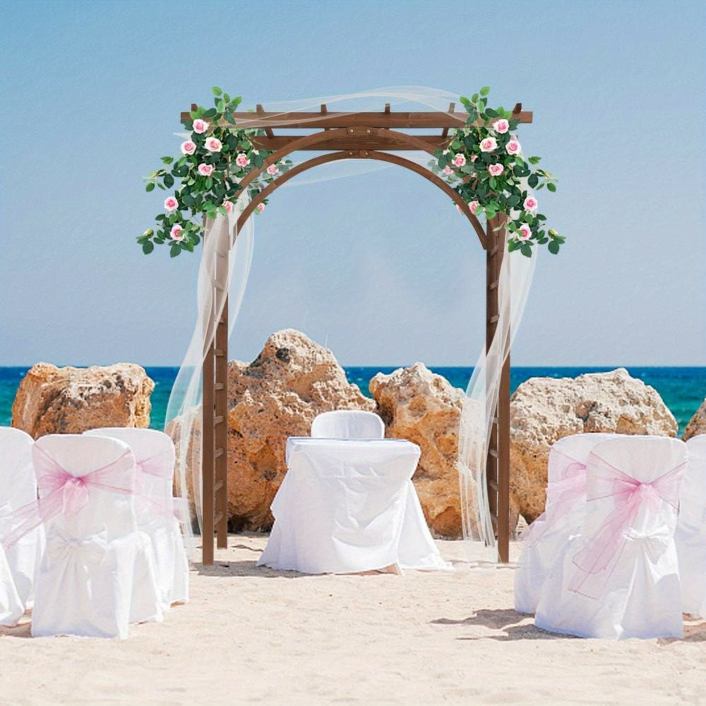 85" Brown Wooden Wedding Arch – Garden Arbor for Ceremonies, Plant Trellis, Backyard Pergola, And Christmas Decoration