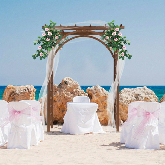 85" Brown Wooden Wedding Arch – Garden Arbor for Ceremonies, Plant Trellis, Backyard Pergola, And Christmas Decoration